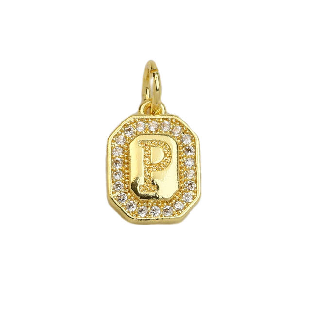 Square Zircon Copper Plated 18K initial letter Pendant Necklace