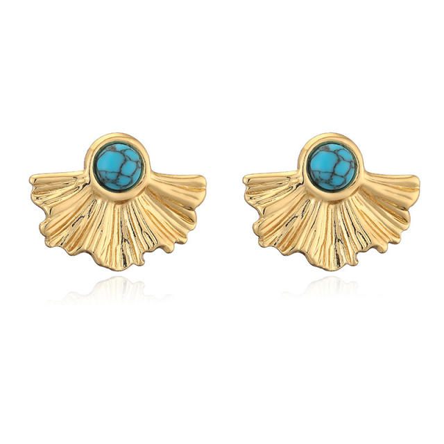 Vintage turquoise stone flower stainless steel earrings