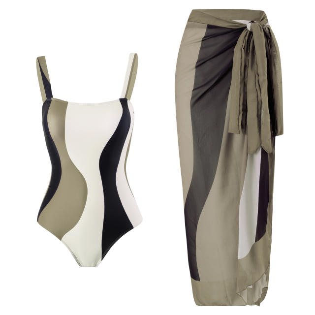 2025 hot sale color printing swimsuit skirt set