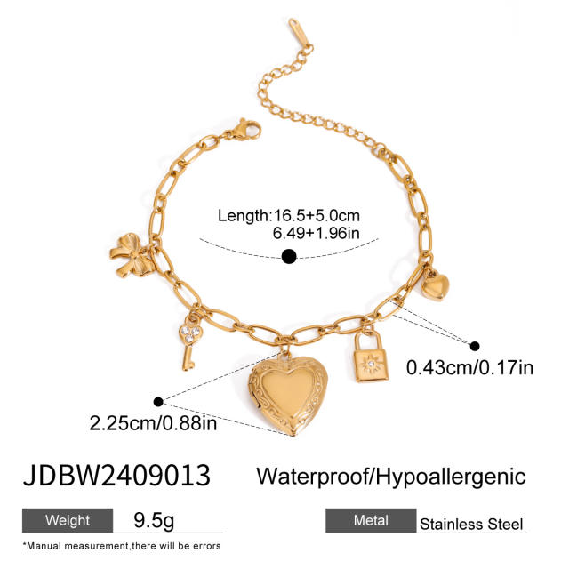 Locket heart charm stainless steel bracelet