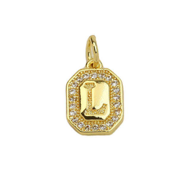 Square Zircon Copper Plated 18K initial letter Pendant Necklace