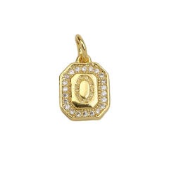 Square Zircon Copper Plated 18K initial letter Pendant Necklace