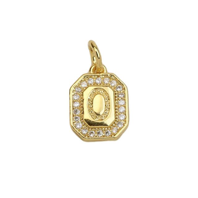 Square Zircon Copper Plated 18K initial letter Pendant Necklace