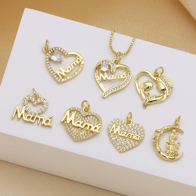 Elegant heart pendant diamond mother's day jewelry charm pendant