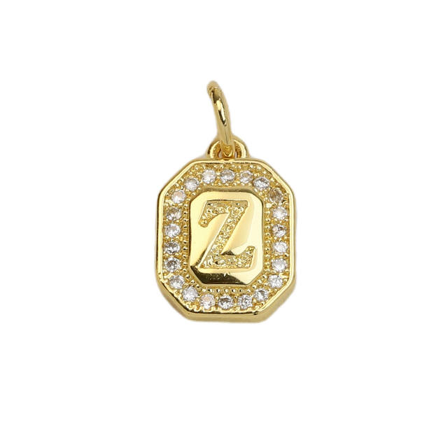 Square Zircon Copper Plated 18K initial letter Pendant Necklace