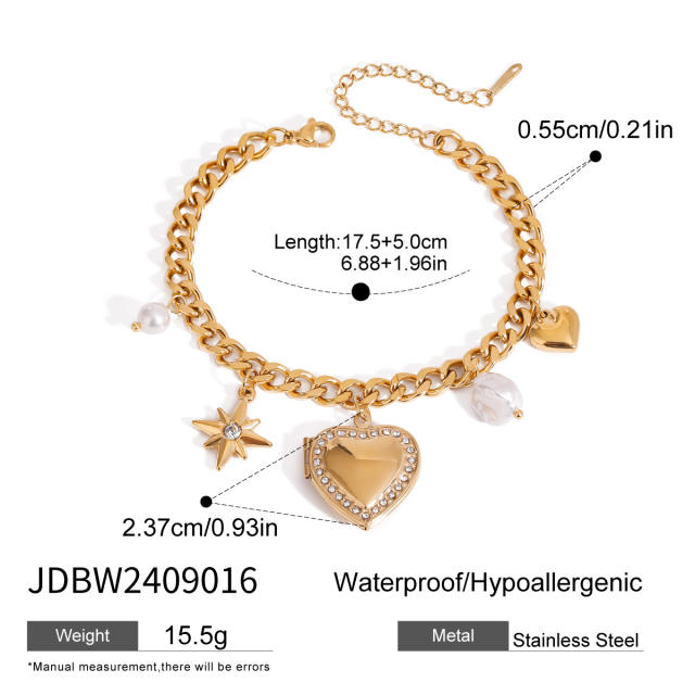 Locket heart charm stainless steel bracelet