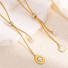Non-fading Pearl Summer Women's Tassel Heart Necklace stainless steel necklace long necklace
