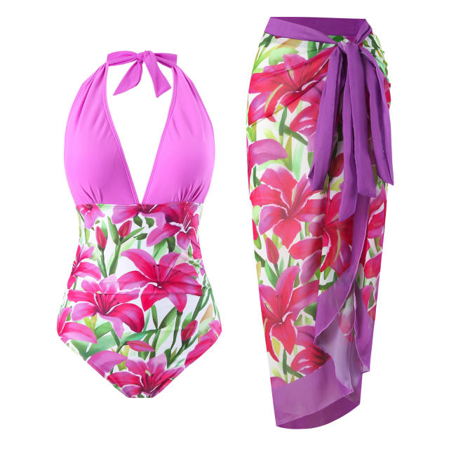 2025 hot sale color printing swimsuit skirt set