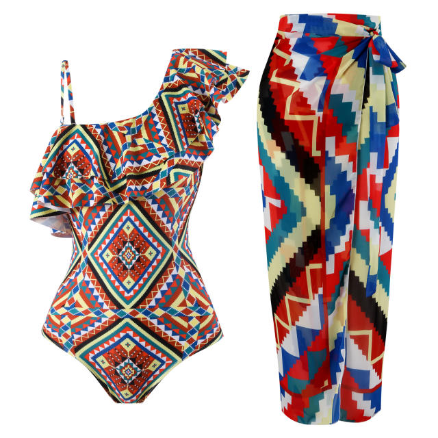 2025 hot sale color printing swimsuit skirt set
