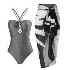2025 hot sale color printing swimsuit skirt set