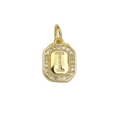 Square Zircon Copper Plated 18K initial letter Pendant Necklace