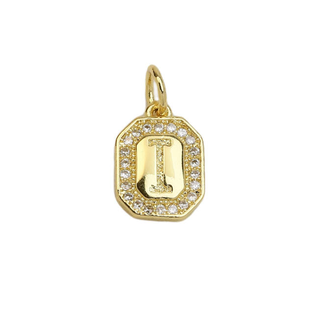 Square Zircon Copper Plated 18K initial letter Pendant Necklace