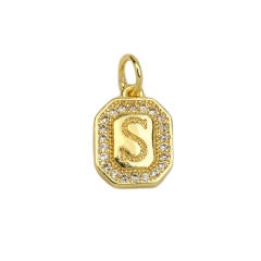 Square Zircon Copper Plated 18K initial letter Pendant Necklace