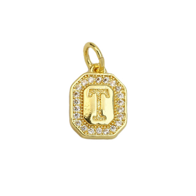 Square Zircon Copper Plated 18K initial letter Pendant Necklace
