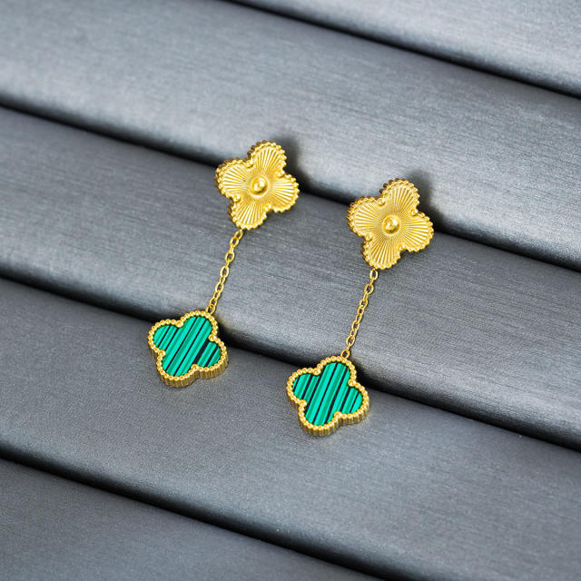 Classic colorful mother shell four leaf clover copper earrings