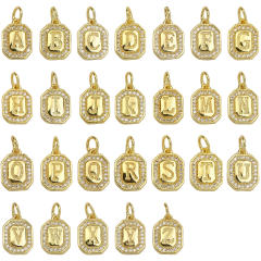 Square Zircon Copper Plated 18K initial letter Pendant Necklace