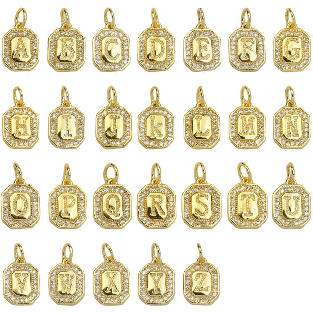 Square Zircon Copper Plated 18K initial letter Pendant Necklace