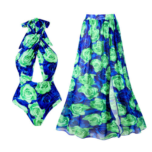 2025 hot sale color printing swimsuit skirt set