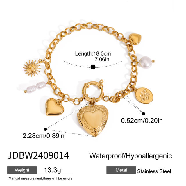 Locket heart charm stainless steel bracelet
