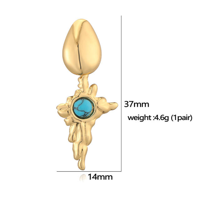 Vintage turquoise stone flower stainless steel earrings