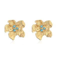 Vintage turquoise stone flower stainless steel earrings
