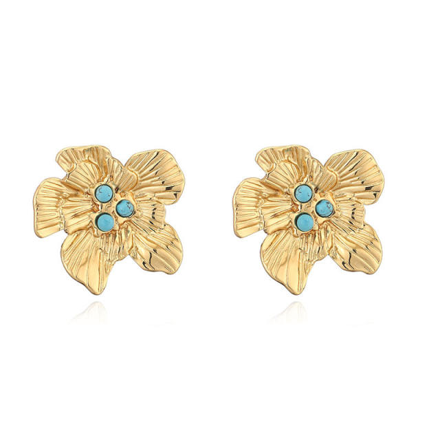 Vintage turquoise stone flower stainless steel earrings