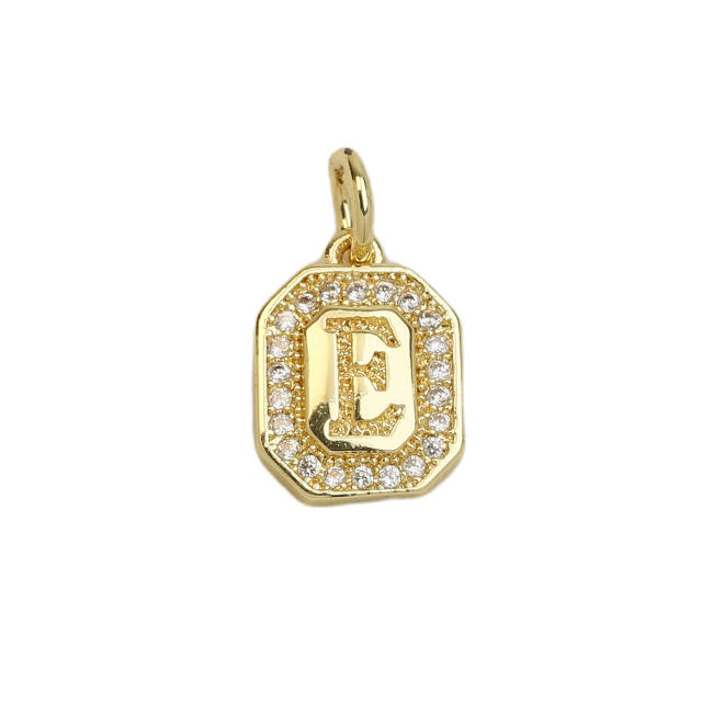 Square Zircon Copper Plated 18K initial letter Pendant Necklace