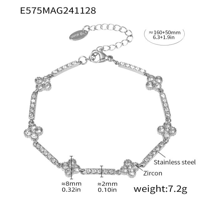 Delicate diamond clover stainless steel bracelet tennis bracelet