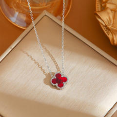 Double-sided Colorful Four-leaf Clover stainless steel necklace