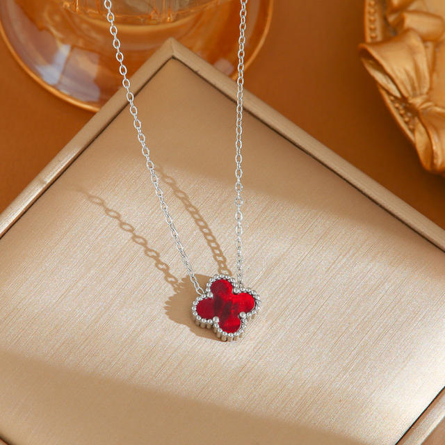Double-sided Colorful Four-leaf Clover stainless steel necklace