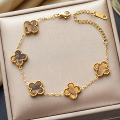 Colorful four-leaf clover stainless steel bracelet