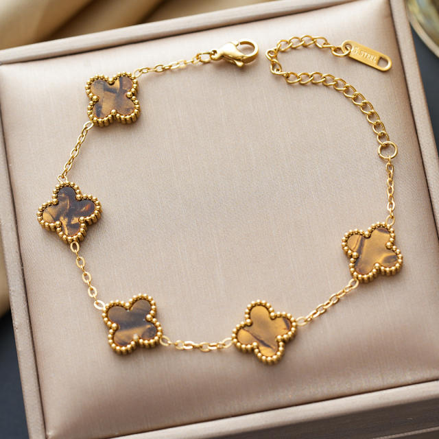 Colorful four-leaf clover stainless steel bracelet