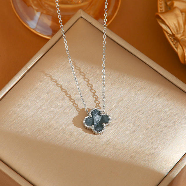 Double-sided Colorful Four-leaf Clover stainless steel necklace