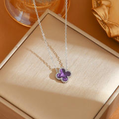 Double-sided Colorful Four-leaf Clover stainless steel necklace