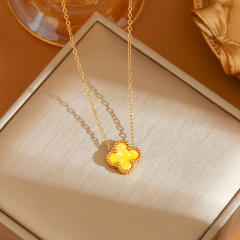 TikTok Explosive Colorful Four-leaf Clover Necklace stainless steel necklace