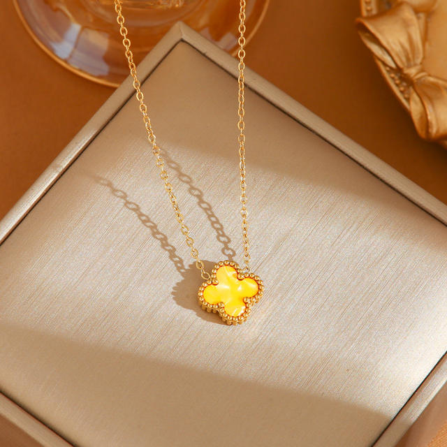TikTok Explosive Colorful Four-leaf Clover Necklace stainless steel necklace