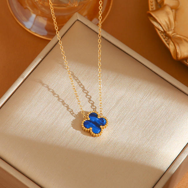 TikTok Explosive Colorful Four-leaf Clover Necklace stainless steel necklace
