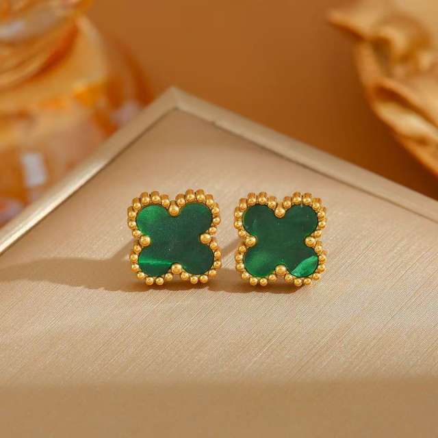 Colorful four-leaf clover sweet stainless steel earrings