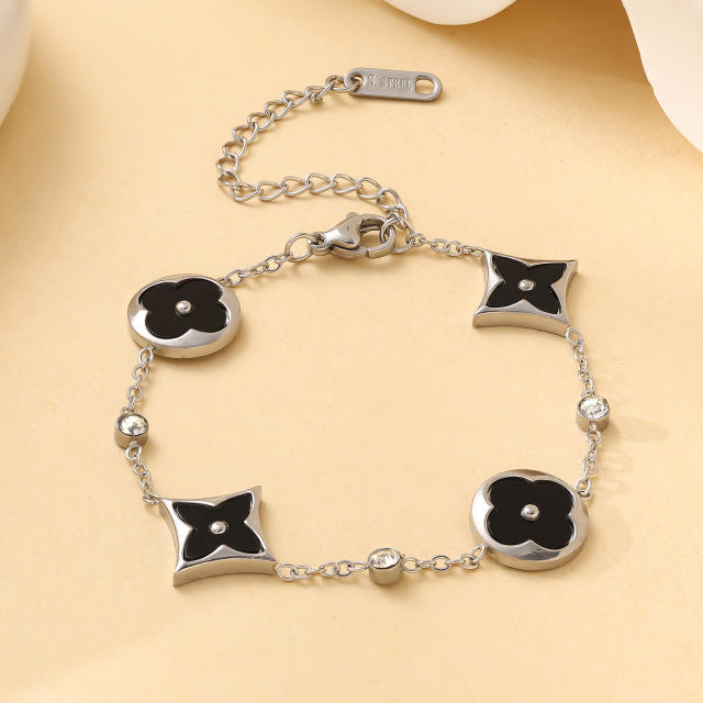 Classic four-leaf clover four-flower stainless steel bracelet  earrings