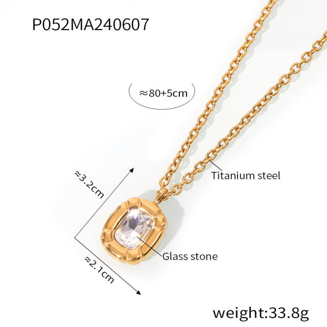 Luxury Simple Texture Oval Diamond block pendant stainless steel necklace bracelet rings set