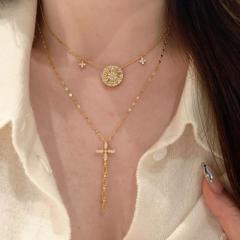 Dot Diamond Four-leaf Clover Full Diamond Sun Astrolabe copper necklace
