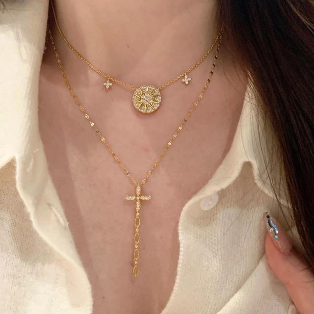 Dot Diamond Four-leaf Clover Full Diamond Sun Astrolabe copper necklace