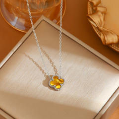Double-sided Colorful Four-leaf Clover stainless steel necklace