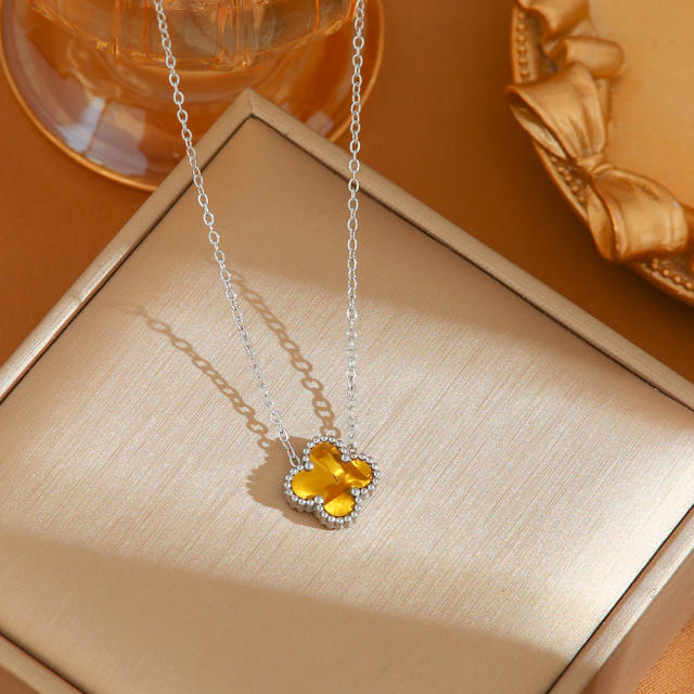 Double-sided Colorful Four-leaf Clover stainless steel necklace