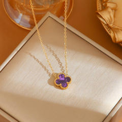TikTok Explosive Colorful Four-leaf Clover Necklace stainless steel necklace