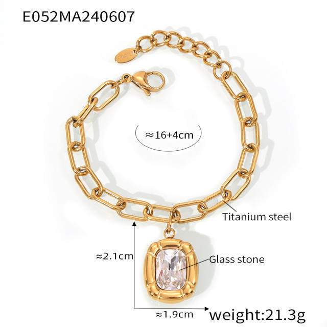 Luxury Simple Texture Oval Diamond block pendant stainless steel necklace bracelet rings set