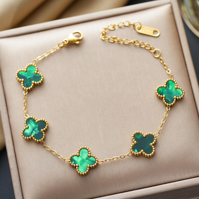 Colorful four-leaf clover stainless steel bracelet