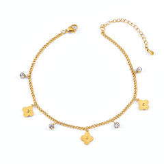 Classic clover cubic zircon charm stainless steel anklet