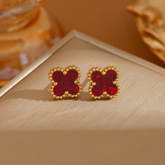 Colorful four-leaf clover sweet stainless steel earrings