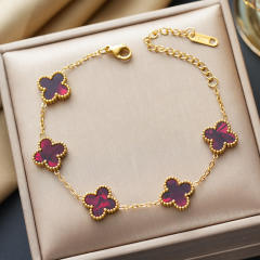 Colorful four-leaf clover stainless steel bracelet